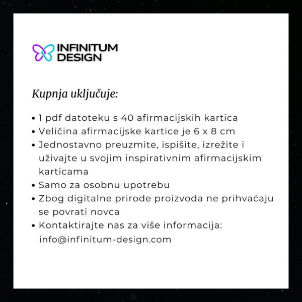 Afirmacijske kartice 40 kom_Digitalni proizvodUpute_Infinitum Design