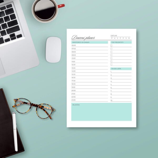 Dnevni Planer_Tirkizni_PDF download_Digitalni proizvod_Infinitum Design