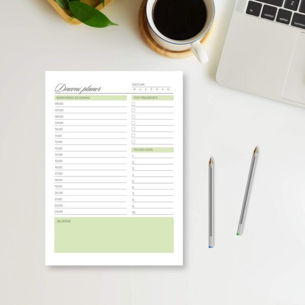 Dnevni Planer_Zeleni_PDF download_Digitalni proizvod_Infinitum Design